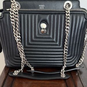 Fendi Black Quilted Leather Shoulder Bag with Silver Chain